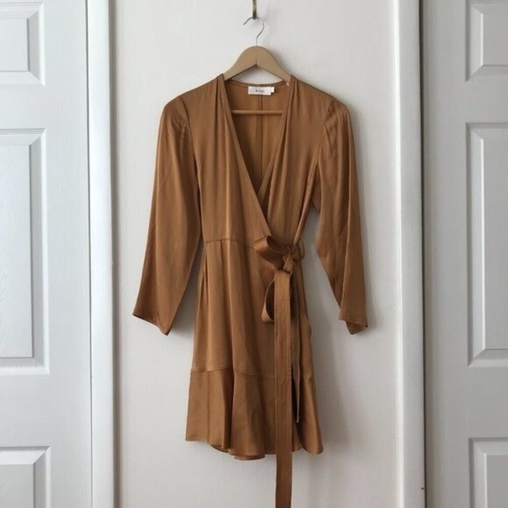 A.L.C. Whitney Satin Wrap Dress in Caramel View 5